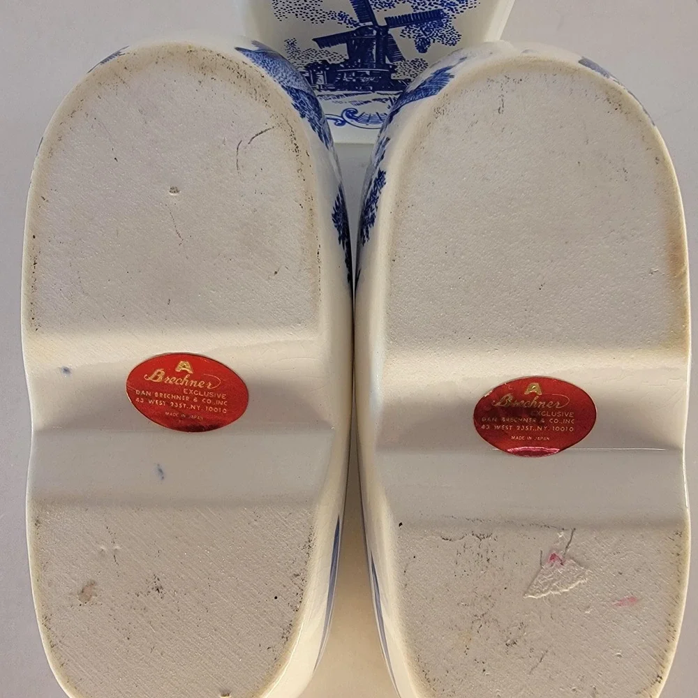Vintage Delft Blue Windmill Decanter Set Clog Ashtrays Brechner Japan 3 Pc